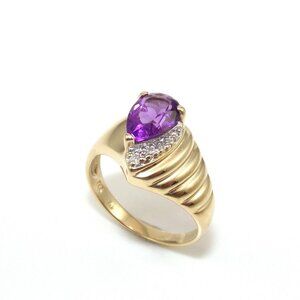 Alwand Vahan 14K Yellow Gold Ring Size 7 Purple Amethyst Diamond